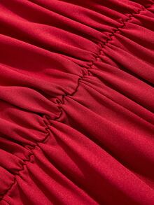 SOLERSUN Jumpsuit Ukuran Besar Model Halter Neck Lengan Panjang Berkerut dengan Celana Panjang Lebar Berlipit di Pinggang, Nuansa Santai Liburan Pantai Warna Burgundy untuk Musim Gugur - Burgundy - View 10