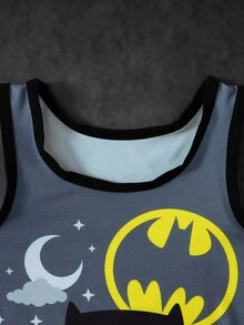 BATMAN X SHEIN Young Boy Cartoon Print Tank Top And Hipster Underwear Set - Dark Grey - View 5
