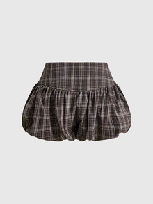 ROMWE Vintage Y2K Retro Striped Academy Style Tulip Shorts, Sweet Versatile Low Waist Women's Shorts - Brown - View 2
