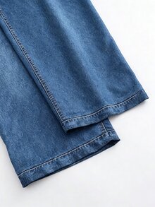 SHEIN Holidaya 女款休閒錐形牛仔印花長褲，夏季休閒度假褲，標準版型慢跑褲，彈性腰帶，斜口袋，抽繩綁帶，返校長褲，女款通勤穿搭長褲，假日穿搭長褲，度假穿搭長褲，外出穿搭長褲 - 藍色 - 查看 6