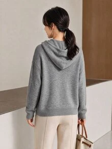 Yumoku Women's Versatile Casual Single-Breasted Hooded Knit Cardigan Everyday Brunch Grey Autumn Everyday Women Winter Sweater - Grey - View 4