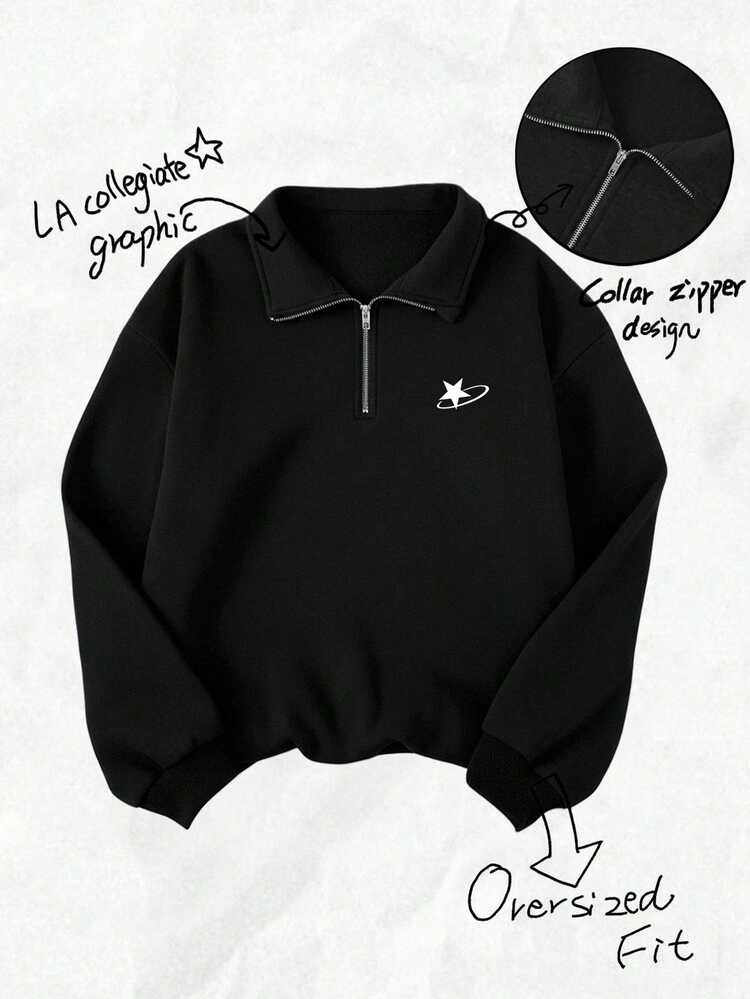 Sweatshirt Resleting untuk Remaja Perempuan dengan Motif Pita, Sweatshirt Hitam Minimalis Kasual, Cocok untuk Pemakaian Sehari-hari, Nyaman dan Serbaguna - Hitam - View 3