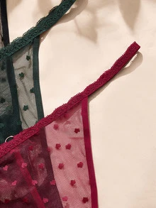 Charlaine Plus Size Women's 3 PiecesHeart Mesh Cotton Crotch Back Single Strap Thong - Multicolor - View 4