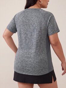 Gameset SHEIN Sport Plus Size Sports Fashion T-Shirt 2 Pieces Set, Gray And Pink Short Sleeve Mesh Patchwork Fashion T-Shirt Sportswear Gym Summer Kawaii - Multicolor - View 3