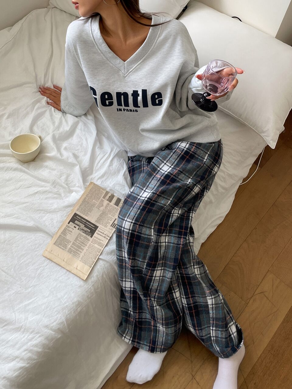Women's Winter Letter Pattern Plaid Pajama Pants Set
