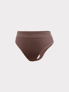 SHEIN Plus Size Seamless Textured Thong Panty, 1pc - Coffee Brown - View 4