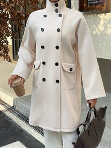 FavEase Women's Wool Blend Casual Commute Double-Breasted Solid Color Coat - Apricot - View 7
