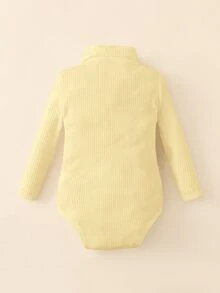 Baby Girl Rib-Knit Turtleneck Autumn Bodysuit - Mustard Yellow - View 2