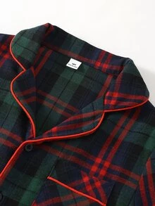 Tween Boys' Red Green Black Classic Plaid Long Sleeve Long Pants Button-Up Lapel Pajama Set Loungewear - Multicolor - View 6
