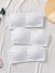 SHEIN Dozemod 童裝青少年女孩簡約舒適加厚防滑抹胸上衣 3件組 - 白色 - 查看 1