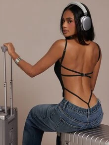 Hauture Women's Sexy Solid Color Spaghetti Strap Camisole Streetwear - Black - View 1