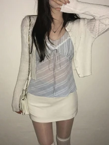 DAZY 女款蕾絲拼接百褶休閒百搭日常上衣 - 淺藍色 - 查看 4