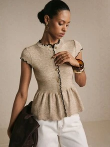 Poéselle Cardigan Wanita Berlipit Warna Blok, Kasual, Serbaguna untuk Aktivitas Sehari-hari - Light Grey - View 8