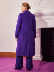 MOTF PREMIUM PLUS ELEGANT BROOCH DECORATED PURPLE MID-LENGTH WOOL BLEND OVERCOAT - Purple - View 7