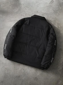 PAVTROS Men's Letter Print Casual Versatile Winter Padded Coat, Puffer - Black - View 2