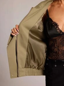 SHEIN BAE 女款休閒通勤外套，秋季 - 軍綠色 - 查看 8