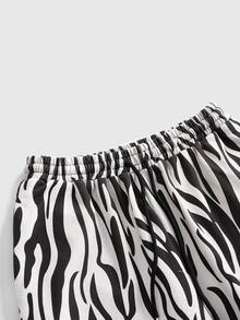 ROMWE Street Life Women's Loose Zebra Print Streetwear Vintage Distressed Ribbed Sweatpants, Niche Versatile - Black and White - View 3