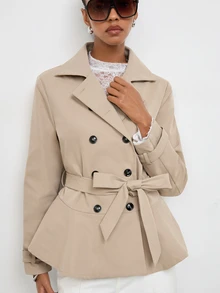 Maija Jaket Trench Coat Wanita Kasual Musim Gugur Model Kancing Ganda dengan Sabuk - Khaki - View 8