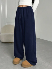 SHEIN Tween Girl Casual Versatile Solid Color Sweatpants - Royal Blue - View 4