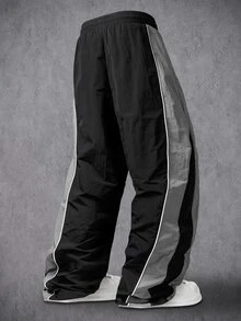 Manfinity Denimwave Men's Casual Letter Print Drawstring Waist Sports Long Pants - Black - View 2