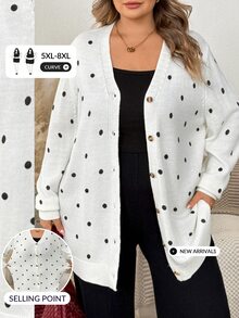 SHEIN CURVE+ 大尺碼休閒戶外波點針織開襟衫 - 彩色 - 查看 1
