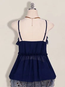 SHEIN ICON 女款大尺碼荷葉邊雪紡細肩帶背心 - 藏蓝色 - 查看 2