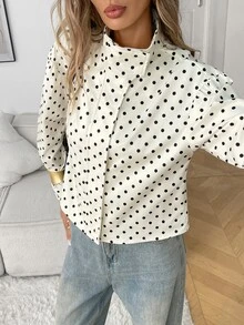 Elyressa 女款編織波點休閒秋季通勤外套 - 杏色 - 查看 4