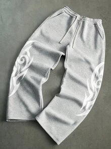 PAVTROS Men's Printed Drawstring Waist Pocket Loose Sweatpants - Grey - View 3
