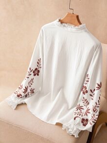 Elaquor 大尺碼花卉刺繡休閒度假襯衫 - 彩色 - 查看 2