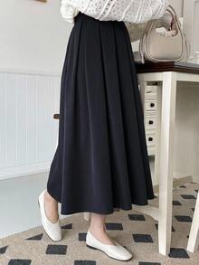 DAZY Teen Girl Solid Color Casual Preppy Pleated Skirt Fall - Navy Blue - View 5