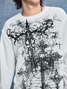 ROMWE MEN Street Life Casual Long Sleeve Sweatshirt, Skull And Wings Print, Suitable For Daily Casual Wear, Autumn Style - White - View 2
