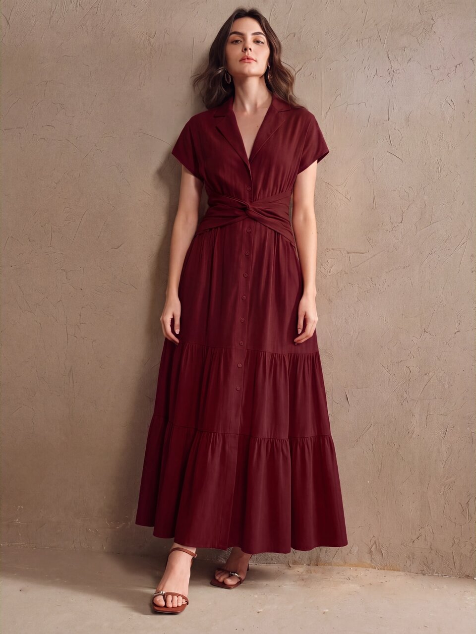 Anewsta Essential Spring/Summer New Elegant Fashionable Waist Knot Flared Dress For Outings, Holidays And Dates