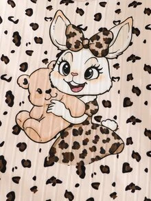 SHEIN Tween Girl 3 Pieces Knit Fuzzy Ribbed Sweatshirt & Pants Set, Heart Rabbit Leopard Print Ribbed Pattern With Leggings, Casual Fashion Simple Comfortable, Suitable For Indoor And Outdoor, Back To School - Multicolor - View 7