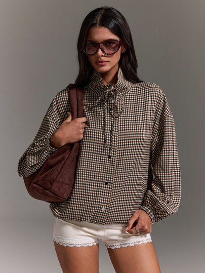 Athîral Women's Casual Plaid Jacket, Autumn