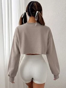 SHEIN EZwear 「Wall-Grey」休閒秋冬衛衣，蔬菜主題設計，適合休閒穿著 - 灰色 - 查看 2