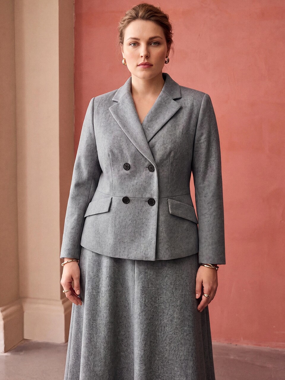 MOTF PLUS SIZE WOMEN'S WOOL WAIST-CINCHING BLAZER FOR AUTUMN/WINTER COMMUTE