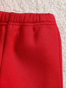 SHEIN 2件組女嬰紅色條紋抓絨內裡加厚草莓3D裝飾圓領長袖套頭上衣 + 毛茸茸休閒直筒長褲，可愛時尚保暖毛絨套裝，適合冬季日常穿著、上學、旅行、度假及各種場合 - 彩色 - 查看 10