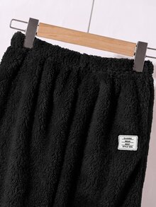 SHEIN Little Byeori 2件組男童冬季休閒返校穿搭套裝，包含刷毛半拉鍊連帽衛衣與寬鬆休閒慢跑長褲，秋季加厚保暖校園套裝 - 黑色 - 查看 5