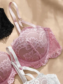 Charlaine Women's Solid Color Lace Bra (Underwire Molded Cup Bra, 3 Pieces Set) - Multicolor - View 3