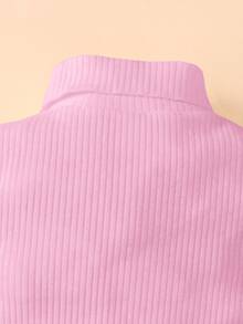 Body de cuello alto de punto acanalado para bebé niña, otoño - Rosa Pálido - Ver 4