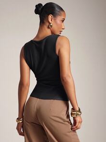 Hauture Women's Basic Casual Office Ruched Shoulder With Gold Decor Cowl Neck Top - Multicolor - View 2