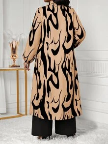 SHEIN Lady 大尺碼單排扣長袖襯衫與寬鬆長褲兩件套 - 彩色 - 查看 2