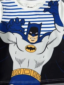 BATMAN X SHEIN Young Boy Striped Short Sleeve Top And Shorts Loungewear Set - Multicolor - View 4