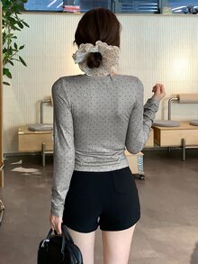 DAZY Women's Summer 2 In 1 Ruffle Bowknot Short Sleeve T-Shirt - Grey - View 2