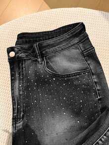 Comfortcana Celana Jeans Slim Fit Model Flare Ukuran Plus Kasual dengan Hiasan Rhinestone - Hitam - View 6