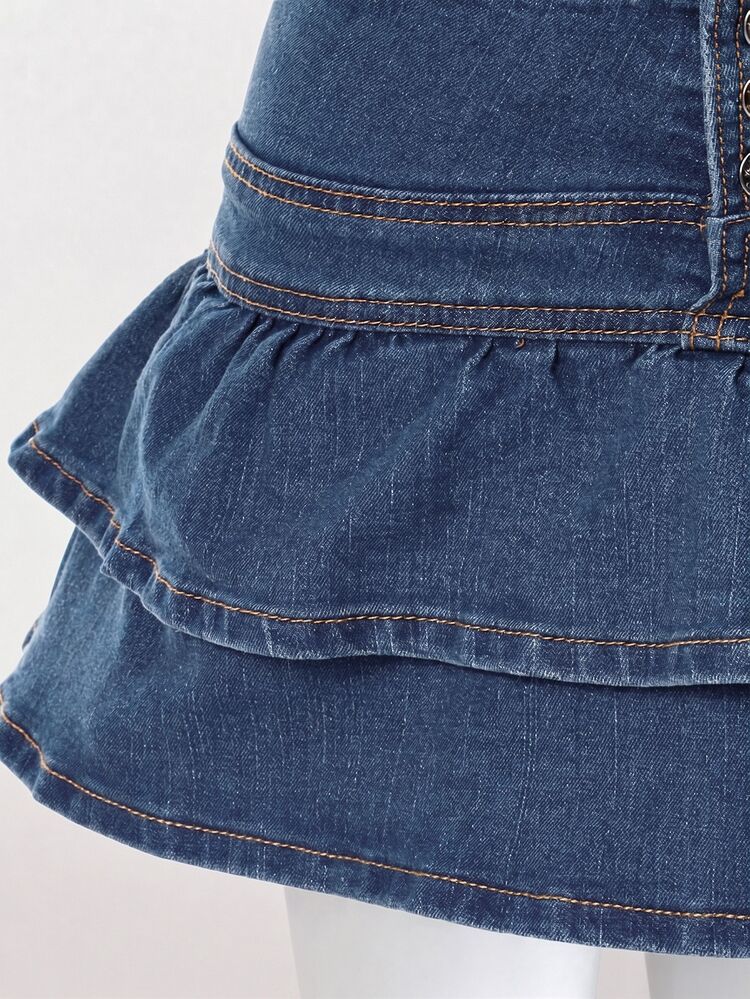 SHEIN PETITE Women's Ruffle Hem Denim Mini Skirt - Light Wash - View 3