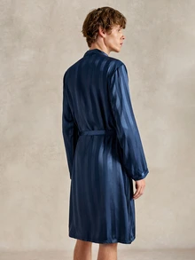 EverLounge Comfortable Minimalist Satin Men's Robe - Navy Blue - View 4