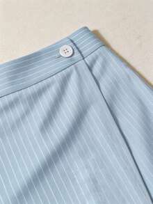 SHEIN Franclia 女款休閒通勤條紋短褲，夏季 - 藍色 - 查看 4