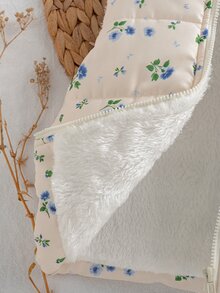 SHEIN 0-3歲女嬰秋冬甜美碎花立領拉鍊背心，抓絨內裡加厚無袖外套 - 彩色 - 查看 5