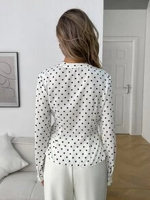 Elyressa Blus Kasual Wanita Motif Titik-titik untuk Musim Gugur - Putih - View 2